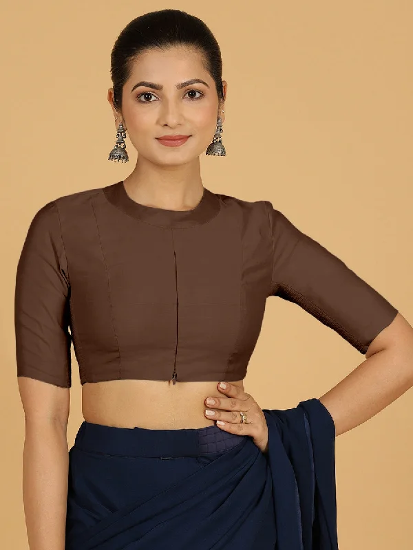 Farida x Rozaana | Regular Sleeves Saree Blouse in Walnut Brown