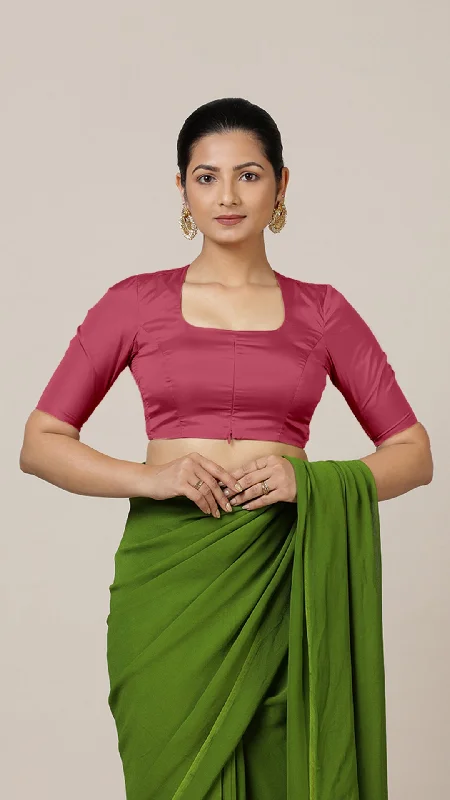 Aziza x Rozaana | Elbow Sleeves Saree Blouse in Rani Pink