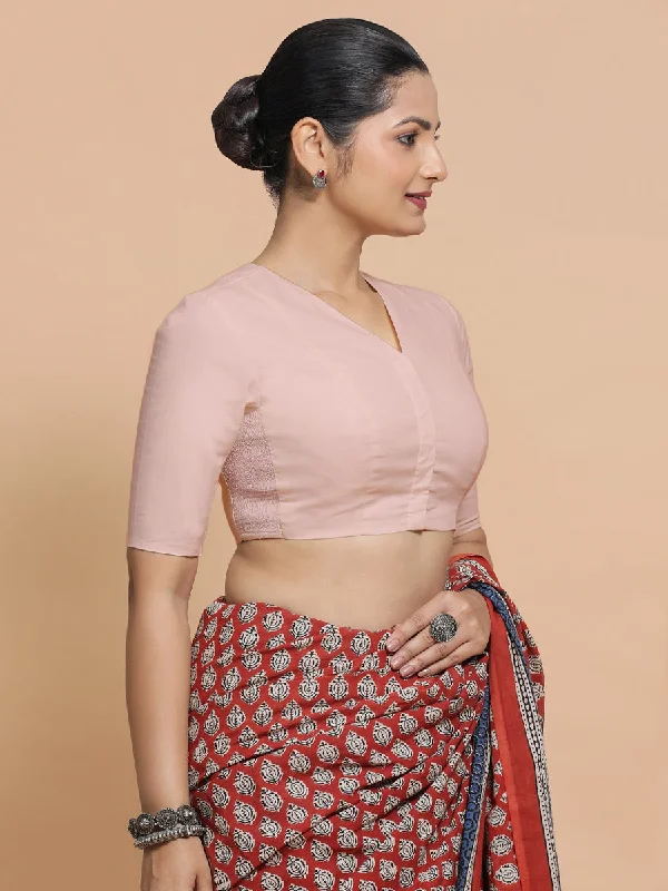 Nalani x Rozaana | Elbow Sleeves Saree Blouse in Misty Pink Linen