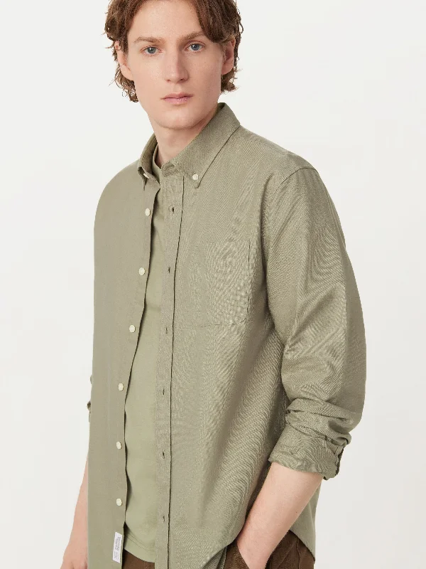 Women's Low-Waisted A-Line Pullovers-The Jasper Oxford Shirt in Vetiver Green