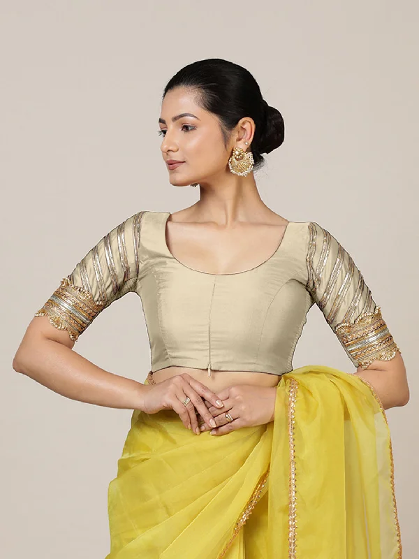 Anisha x Tyohaar | Elbow Sleeves Saree Blouse in Cream