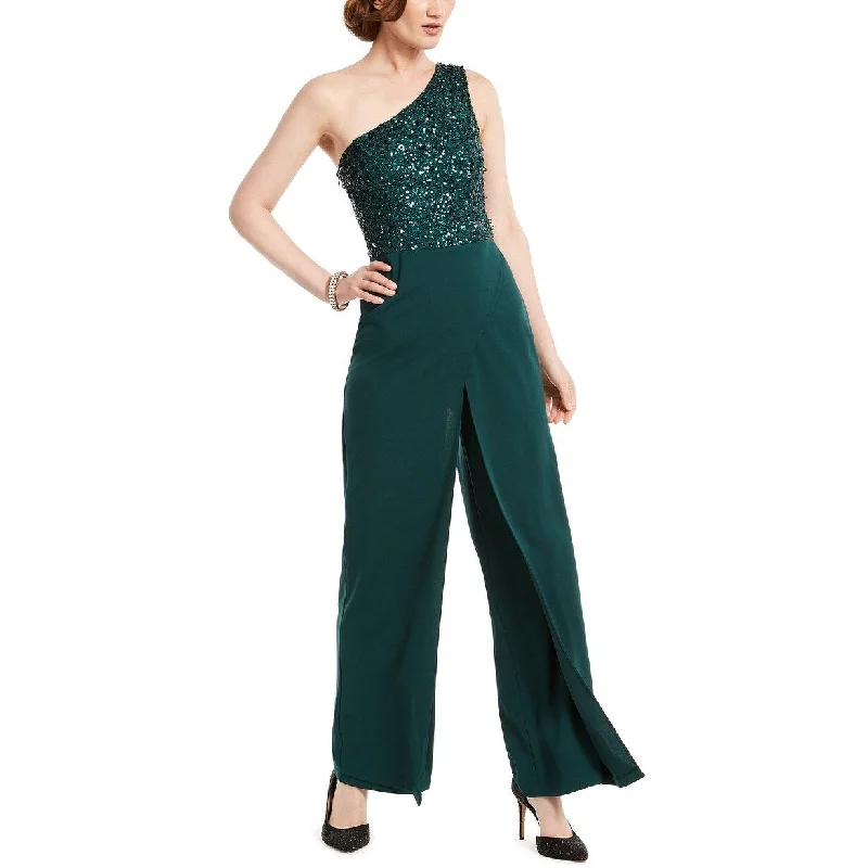 Women's Casual Off-Shoulder Dresses-Adrianna Papell Women's Beaded Crepe Jumpsuit Green Size 4 Petite - 4 P