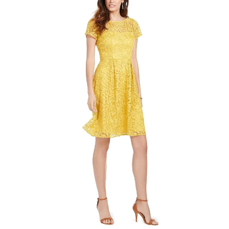 Women's Casual A-Line Dresses-Adrianna Papell Women's Floral Lace Dress Yellow Size 14