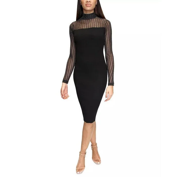 Women's Casual Office Dresses-Almost Famous Junior's Metallic Rib Sweater Bodycon Dress Black Size S - Small