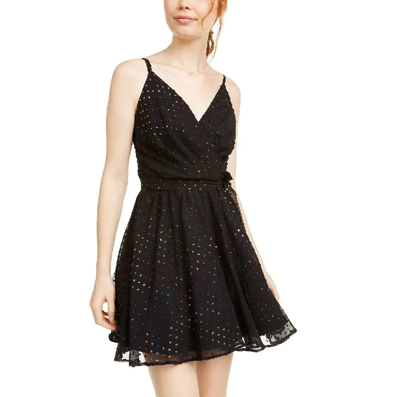 Women's Casual Date Dresses-As U Wish Juniors' Multicolored Metallic-Dot Chiffon Dress Black Size 3