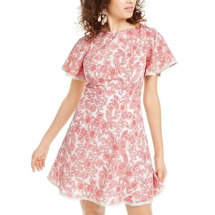 Women's Casual Park Floral Dresses-B Darlin Junior's Floral A Line Dress Beige Size 0