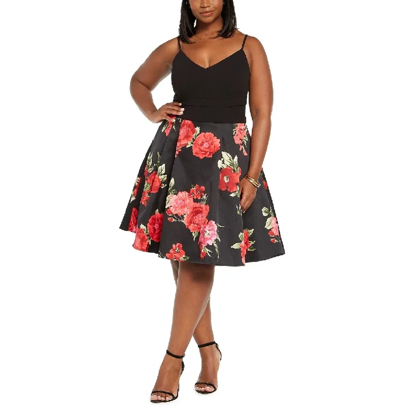 Women's Casual Festival Floral Dresses-B Darlin Women's Trendy Plus Size Floral Mesh Dress Black Size Square 18