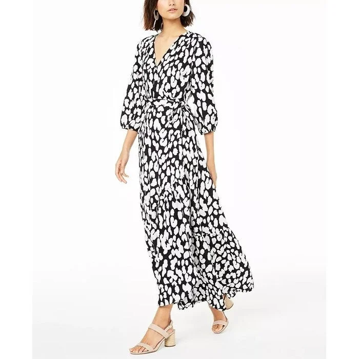 Women's Casual Shirt Print Dresses-Bar III Women's Printed Wrap Dress Natural Size Medium