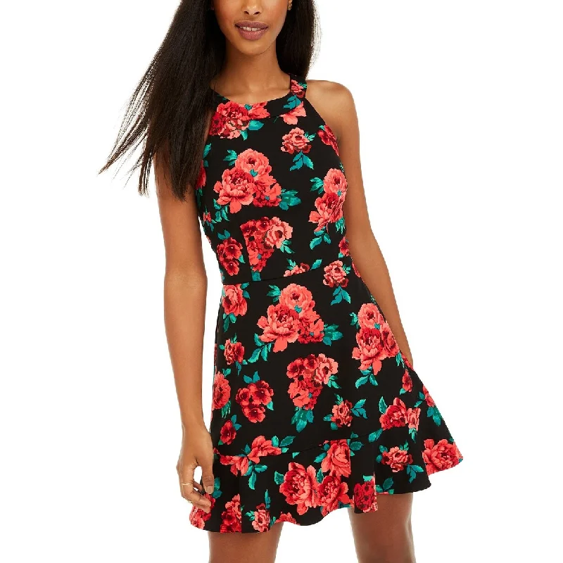 Women's Casual Picnic Dresses-BCX Juniors' Floral-Print Flounce Dress Black Size 0