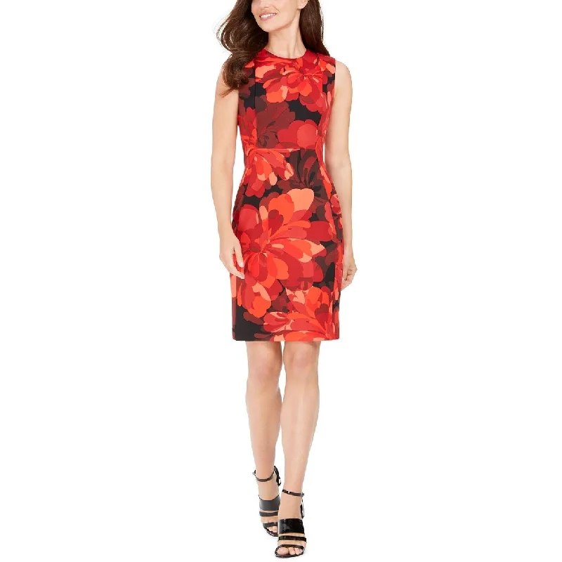 Women's Casual Button-Down Dresses-Calvin Klein Women's Big-Floral Sheath Dress Red Size 8 Petite