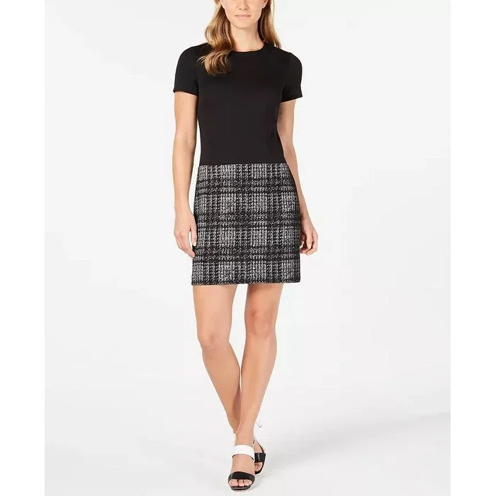 Women's Casual Date Solid Color Dresses-Calvin Klein Women's Solid & Plaid Shift Dress Black Size 2