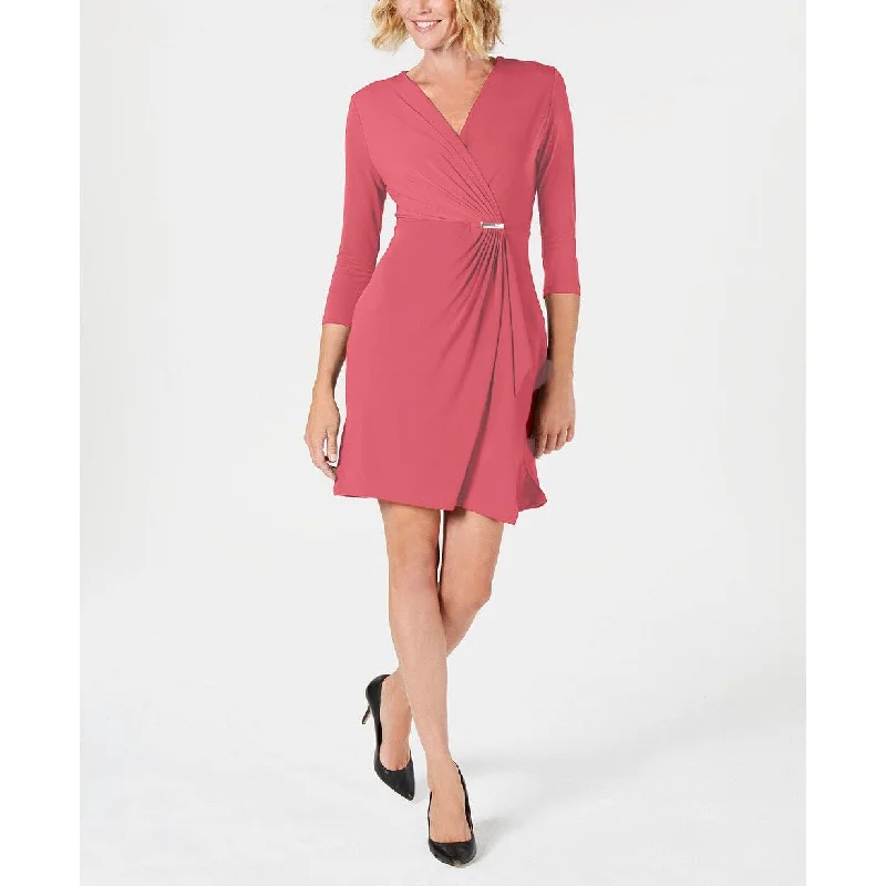 Women's Casual Beach Dresses-Charter Club Women's Petite Faux-Wrap Dress Pink Size Extra Small