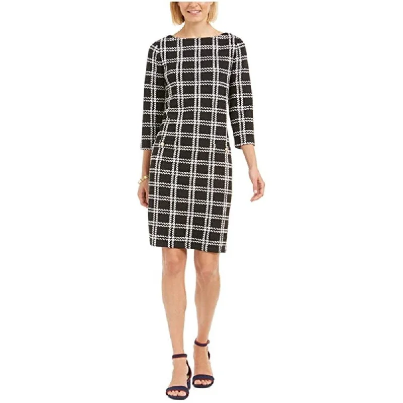 Women's Casual Dolman Sleeve Dresses-Charter Club Women's Textured Plaid Dress Black Size Extra Small