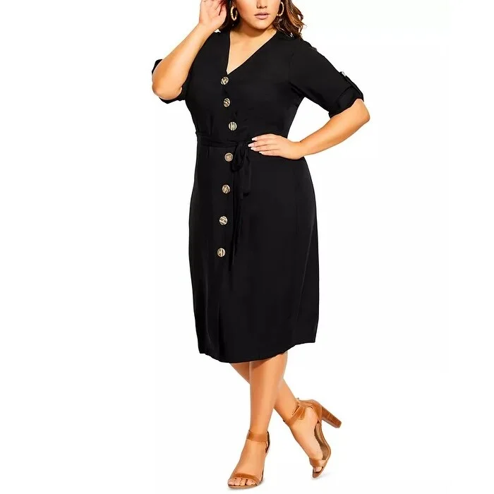 Women's Casual Floral Dresses-City Chic Women's Trendy Interurban Dress Black Size 22W