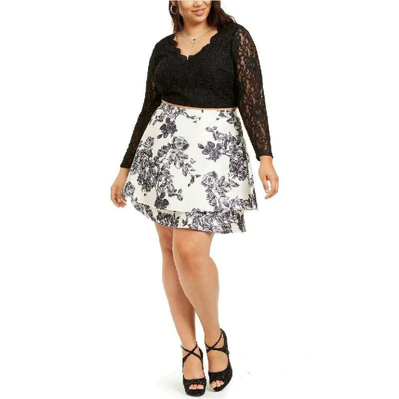 Women's Casual Resort Floral Dresses-City Studios Women's Plus Size 2-Pc. Glitter Lace & Floral-Print Dress Black Size 24W