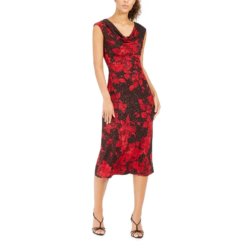 Women's Casual Comfy Dresses-Connected Women's Floral-Print Sheath Dress Red Size 10