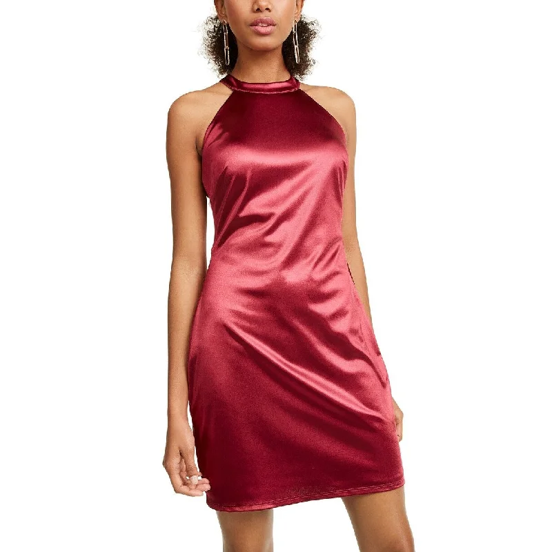 Women's Casual Empire Waist Dresses-Crystal Doll Junior's Strappy Satin Halter Dress Wine Size 1