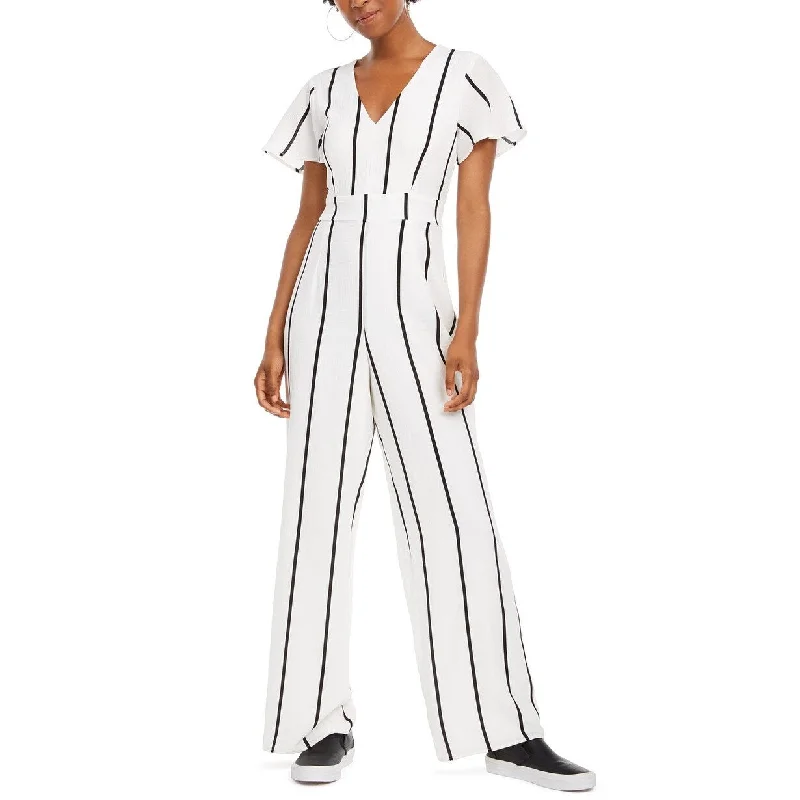 Women's Casual Hoodie Dresses-Crystal Doll Women's Juniors' V-Neck Jumpsuit White Size 5