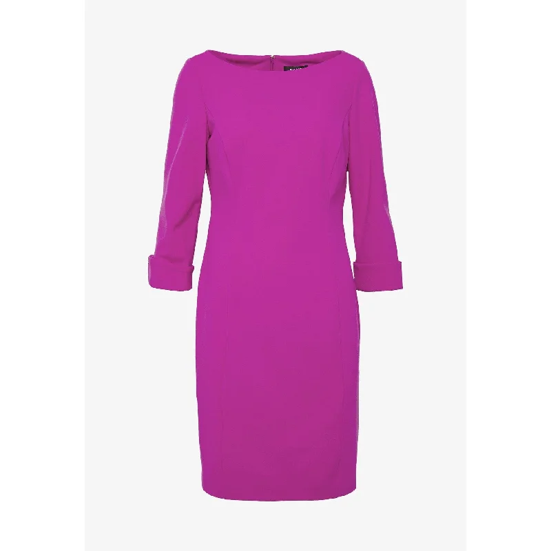 Women's Casual Weekend Dresses-DKNY Women's Button Cuff Elbow Sleeve Sheath Dress Bright Purple Size 8