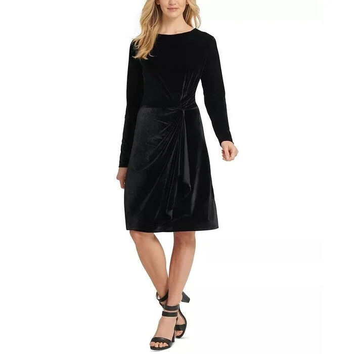 Women's Casual Metallic Dresses-DKNY Women's Faux Wrap Velvet Dress Black Size X-Small