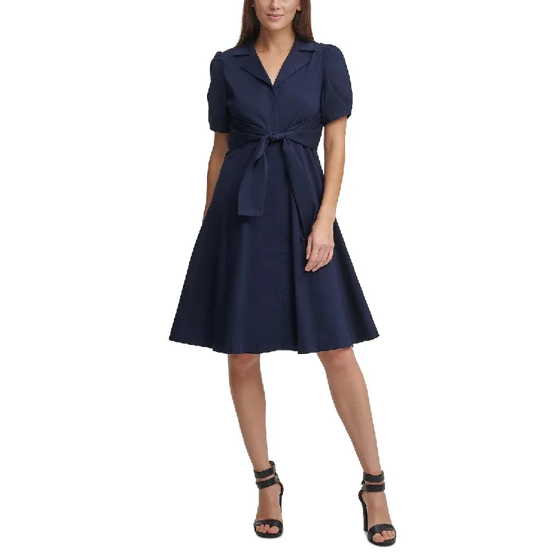 Women's Casual Loose Dresses-DKNY Women's Tie-Front Shirtdress Navy Size 14