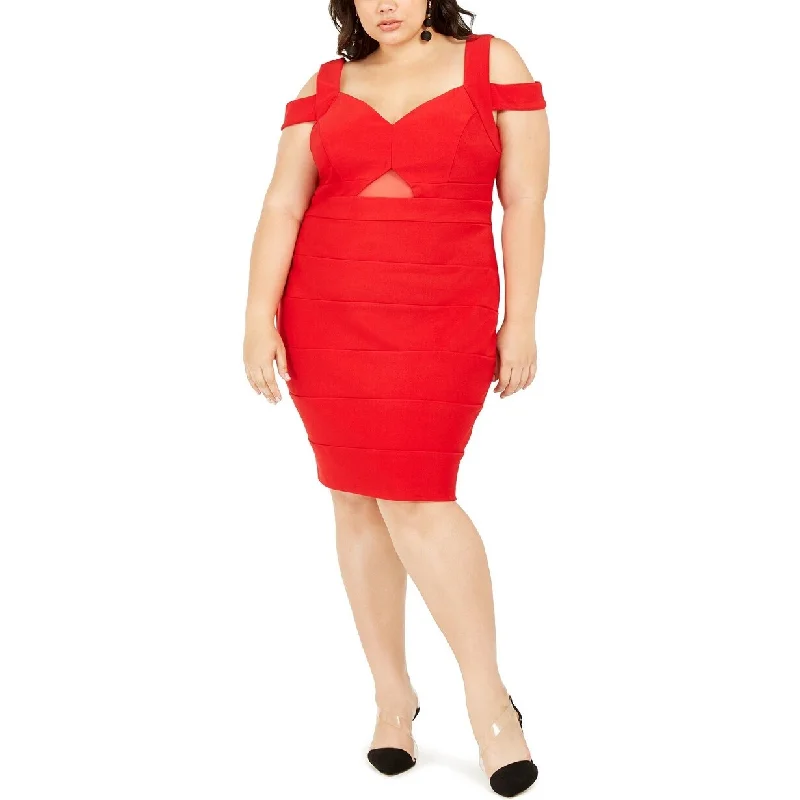 Women's Casual Elegant Dresses-Emerald Sundae Women's Trendy Plus Size Cold-Shoulder Bandage Dress Red Size 3 Extra Large - 3XL