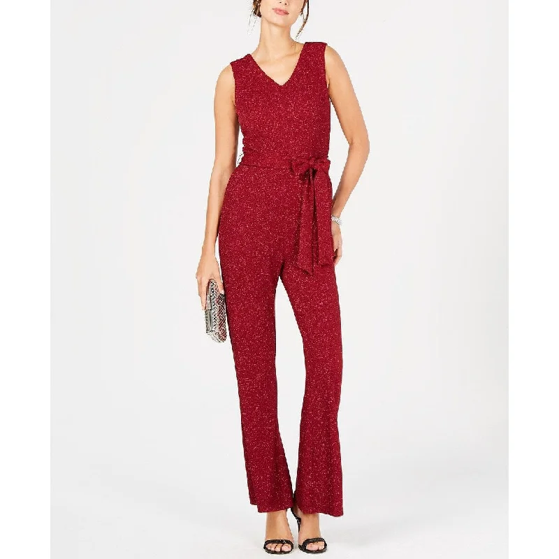 Women's Casual Dolman Sleeve Dresses-Ivanka Trump Women's Sparkle Belted Jumpsuit Red Size 6