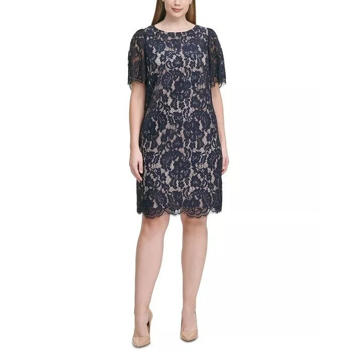 Women's Casual Sleeveless Dresses-Jessica Howard Women's Plus Lace Sheath Dress Navy Size 18W