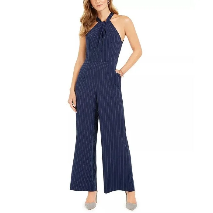 Women's Casual Brunch Solid Color Dresses-Julia Jordan Women's Pinstriped Jumpsuit Blue Size 10