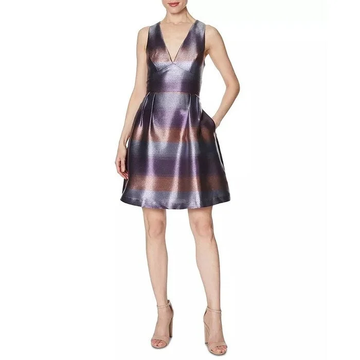 Women's Casual Festival Print Dresses-Laundry By Shelli Segal Women's Striped Metallic Dress Purple Size 12