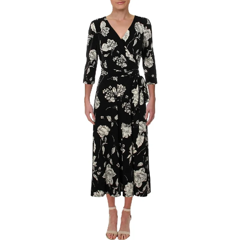 Women's Casual Wrap Print Dresses-Lauren Ralph Lauren Women's Carlyn Floral Print Wear To Work Dress Black Size 8