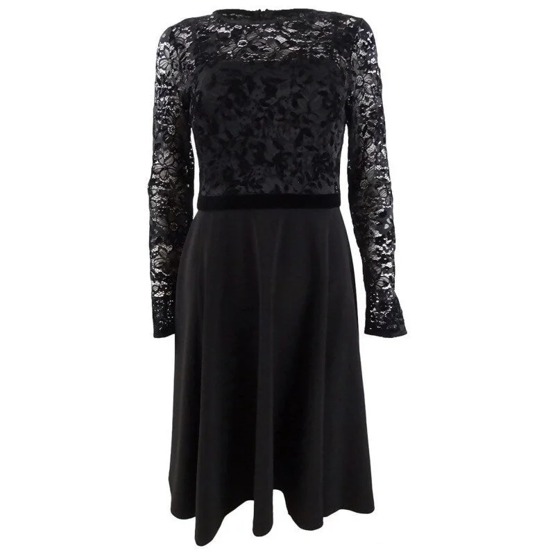 Women's Casual Weekend Solid Color Dresses-Lauren Ralph Lauren Women's Lace-Bodice Dress Black Size 6