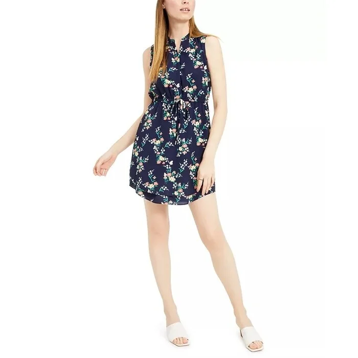 Women's Casual Errand Dresses-Maison Jules Women's Printed Double-Hem Sleeveless Dress Navy Size L - Large