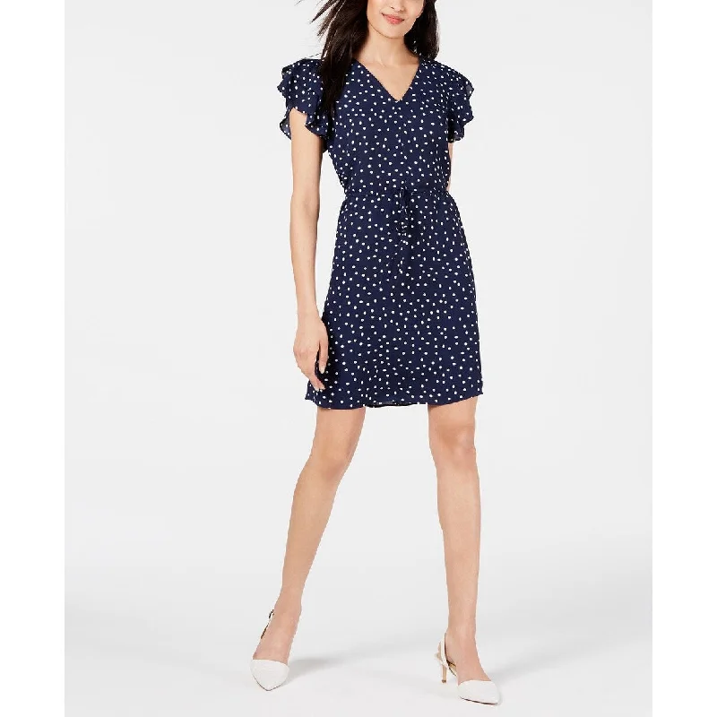 Women's Casual Balloon Sleeve Dresses-Maison Jules Women's Printed Flutter-Sleeve Dress Blue Size Extra Large