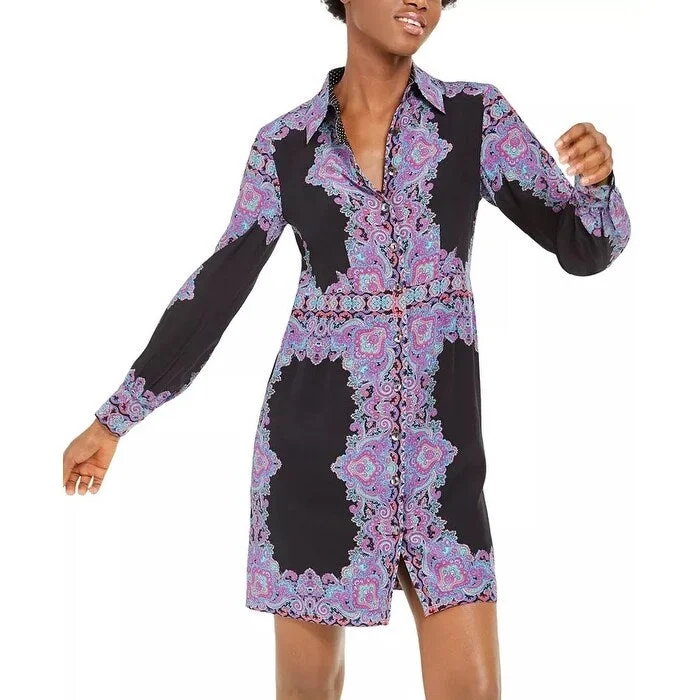 Women's Casual Party Print Dresses-Nanette Lepore Women's Paisley-Print Shirtdress Black Size 10