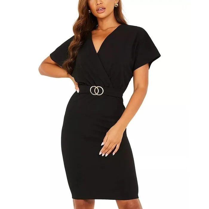 Women's Casual Light Dresses-QUIZ Women's Belted Bodycon Dress Black Size 10