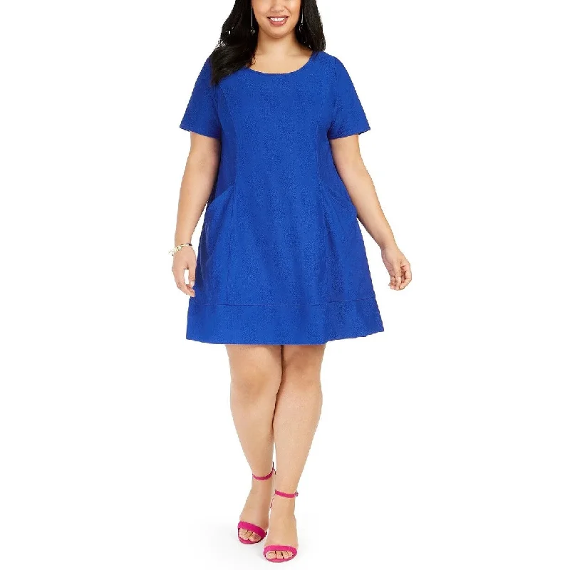 Women's Casual Long Sleeve Dresses-Robbie Bee Women's Plus Size Knit Pocket Dress Bright Blue Size 2X