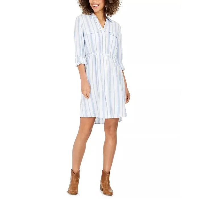 Women's Casual Backless Dresses-Style & Co Women's Button-Front Linen-Blend Shirtdress Blue Size M - Medium