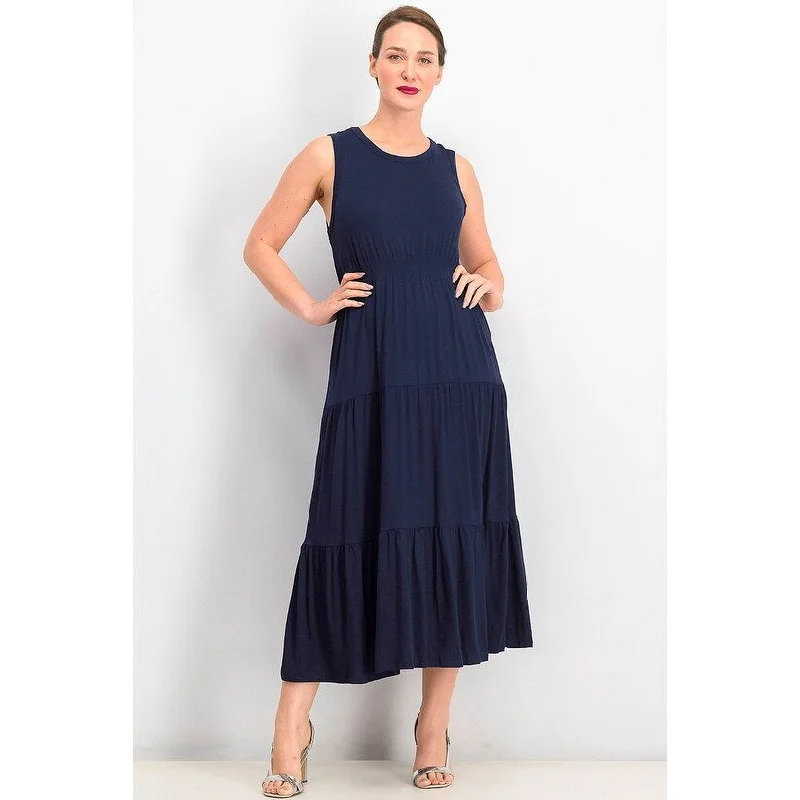 Women's Casual Fashion Dresses-Style & Co Women's Tiered Sleeveless Dress Navy Size XX Large - XX-Large