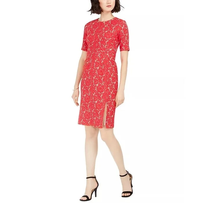 Women's Casual Fashion Dresses-Taylor Women's Lace Sheath Dress Red Size 6