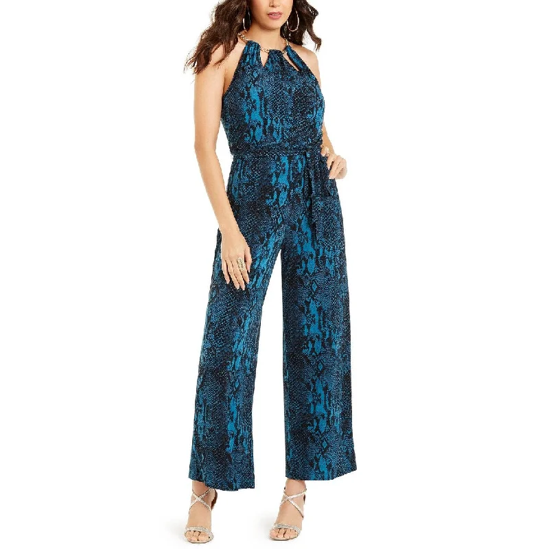 Women's Casual Concert Floral Dresses-Thalia Sodi Women's Floral-Print Chain-Neck Jumpsuit Turq/Aqua Size Small