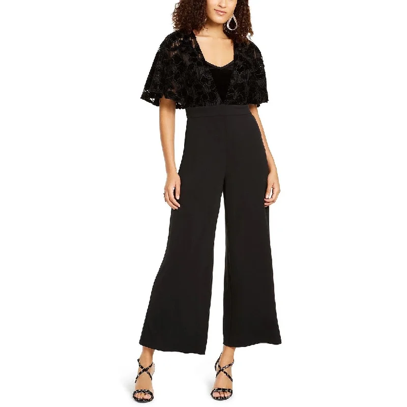 Women's Casual Embroidered Dresses-Thalia Sodi Women's Lace Mesh Surplice Jumpsuit Black Size X-Large