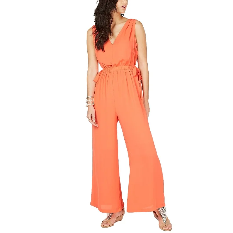 Women's Casual Fit-and-Flare Dresses-Thalia Sodi Women's Tie-Waist V-Neck Jumpsuit Orange Size Small