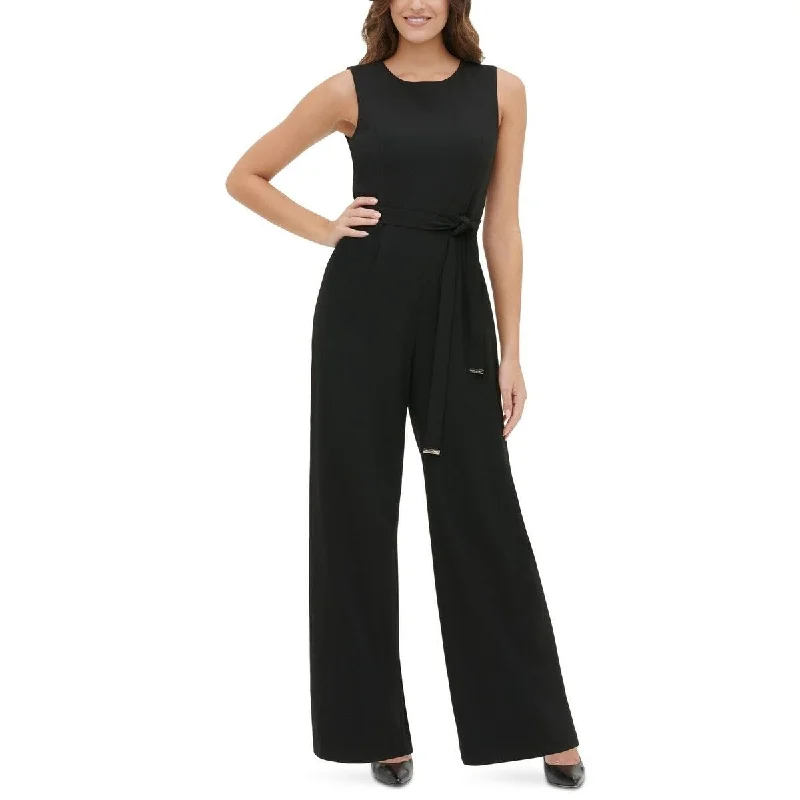 Women's Casual Beach Print Dresses-Tommy Hilfiger Women's Crepe Belted Jumpsuit Black Size 8