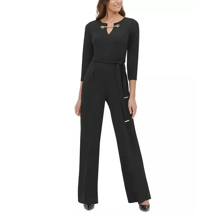 Women's Casual Flowy Dresses-Tommy Hilfiger Women's Grommet Neck Jumpsuit Black Size 2