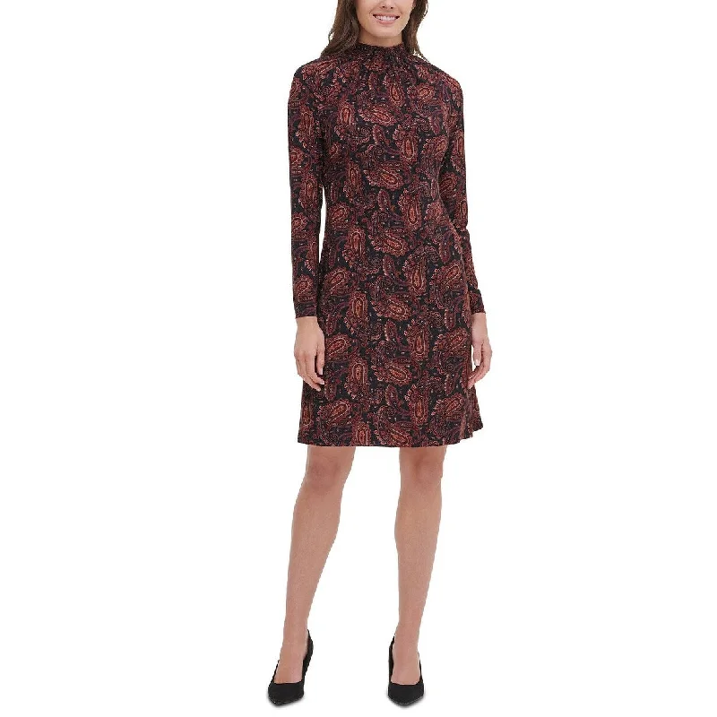 Women's Casual Weekend Dresses-Tommy Hilfiger Women's Paisley Mock-Neck Dress Black Size 10