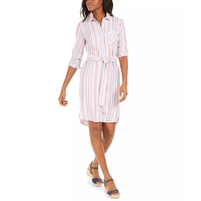 Women's Casual Maxi Sundresses-Tommy Hilfiger Women's Striped Shirtdress Pink Size 2