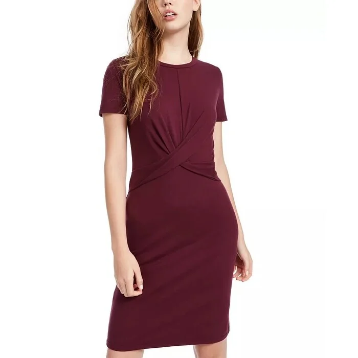 Women's Casual Park Solid Color Dresses-Ultra Flirt Juniors' Twist-Front T-Shirt Dress Bright Purple Size Extra Small - X-Small