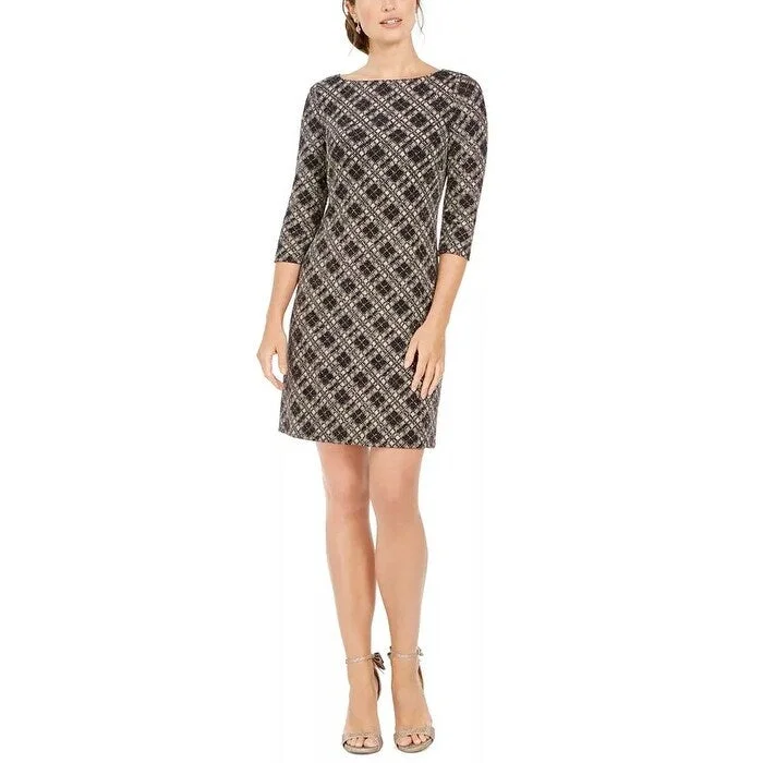 Women's Casual Spaghetti Strap Dresses-Vince Camuto Women's Check Metallic Dress Gray Size 8