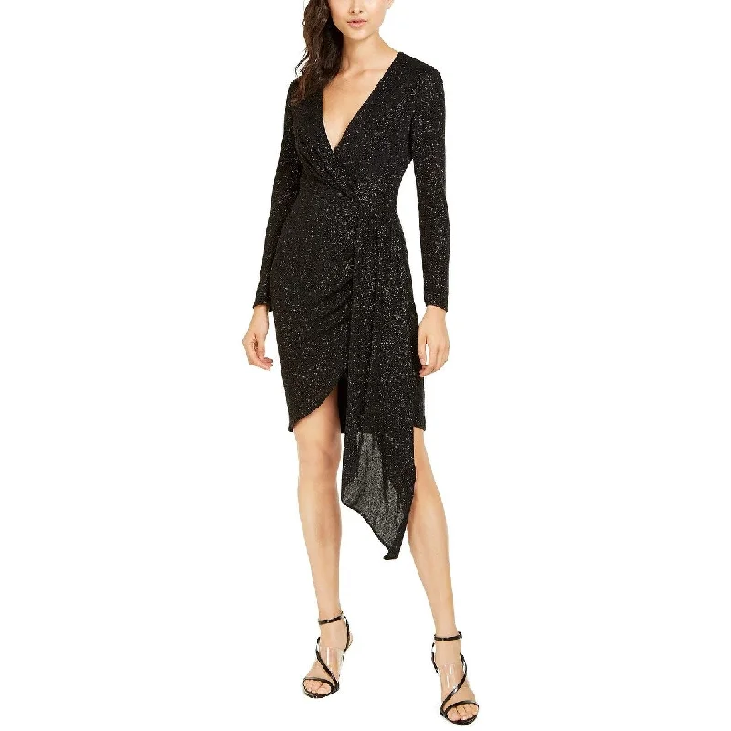 Women's Casual Pleated Dresses-Vince Camuto Women's Faux-Wrap Glitter Dress Black Size 14